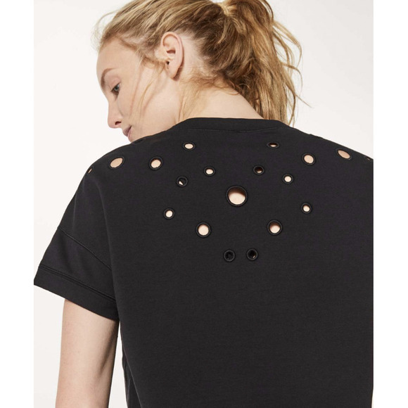 Lululemon Eyelet Short Sleeve Terry Sweatshirt Loose Fit Black 6 - Picture 3 of 10